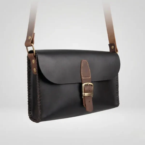 Sac Bandoulière Cuir Noir Femme Clapet Boucle Bronze