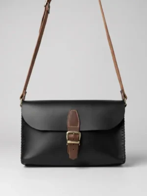 Sac Bandoulière Cuir Noir Femme – Clapet Boucle Bronze