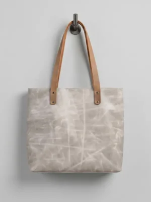 Tote Bag Toile Cirée Beige – Anses Cuir Naturel