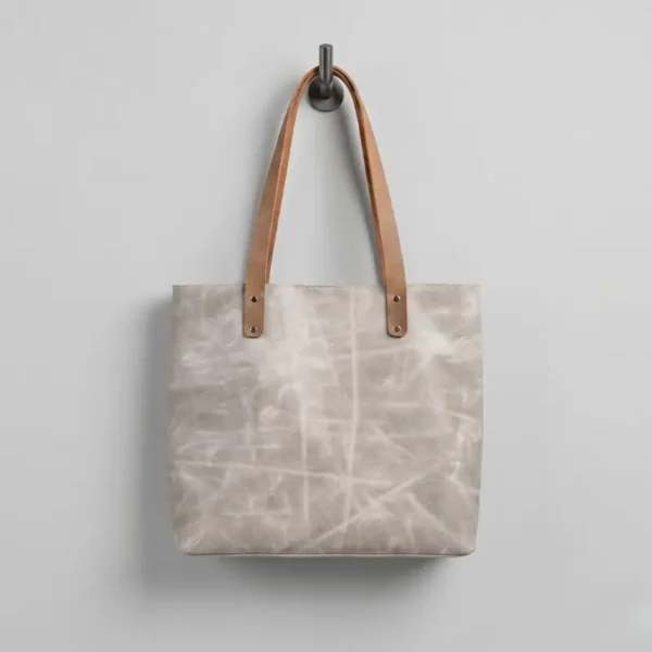 Tote Bag Toile Cirée Beige – Anses Cuir Naturel